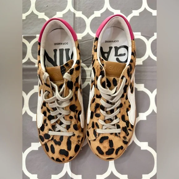 GAMIN DOPAMINE Leopard Fur Print and Hot Pink Sneakers - Picture 4 of 12